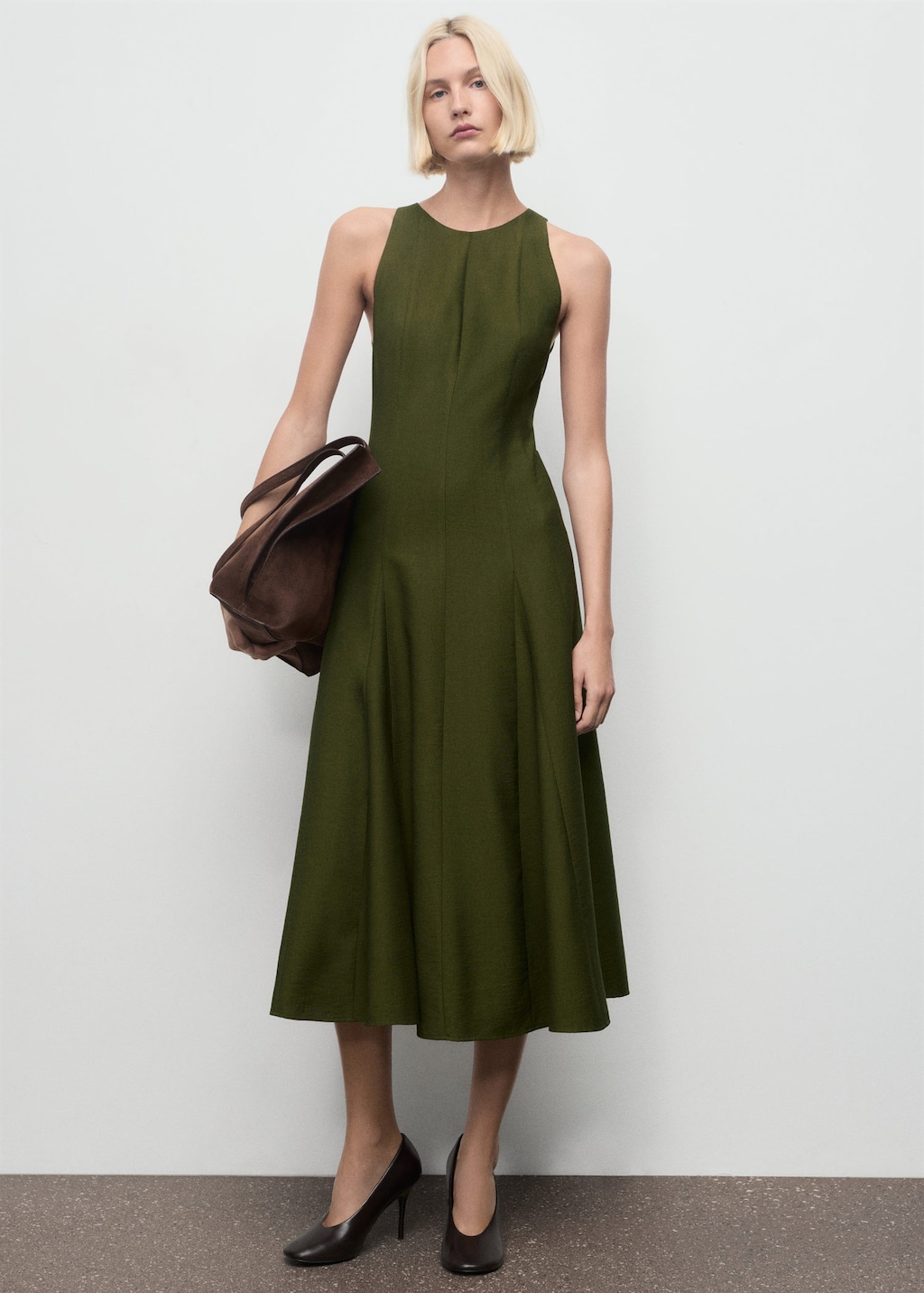 Mango Robe Évasé À Godets Kaki - Femme - Xl -  In Green