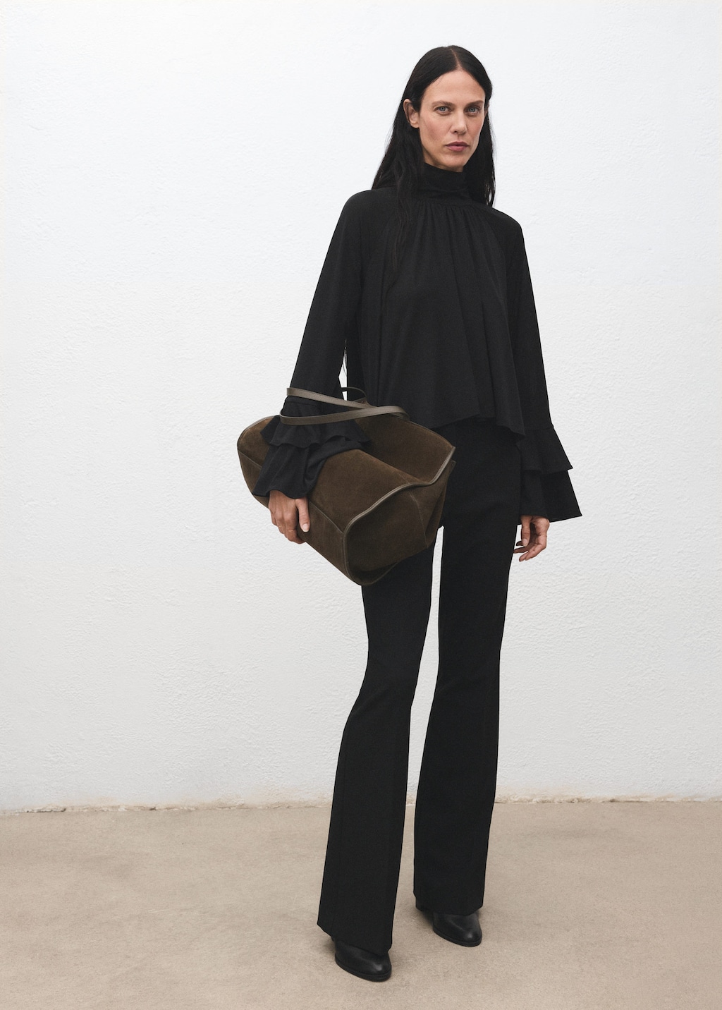 Mango Blouse With Flared Sleeves And Ruffles Black In Multi