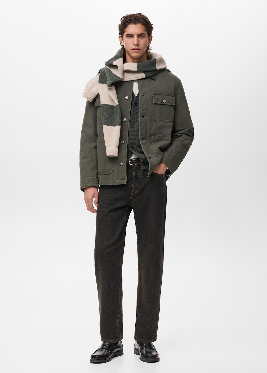 Mango Man Jacket With Pockets And Corduroy Collar Khaki In Brown