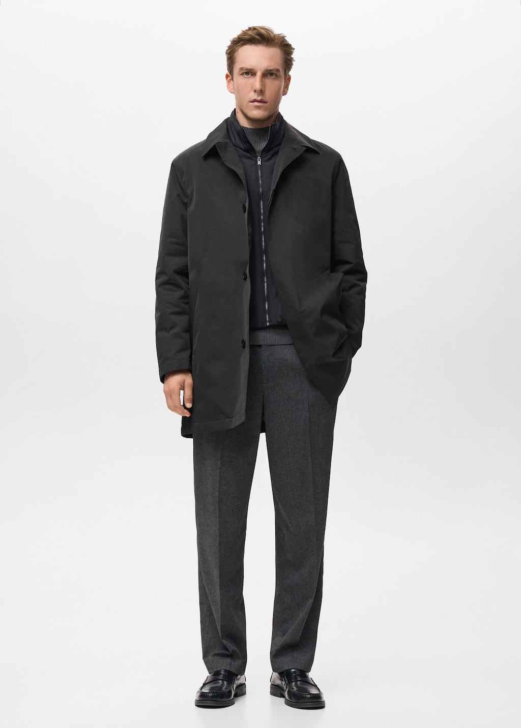 Mango Man Quilted Water-repellent Trench Coat Black