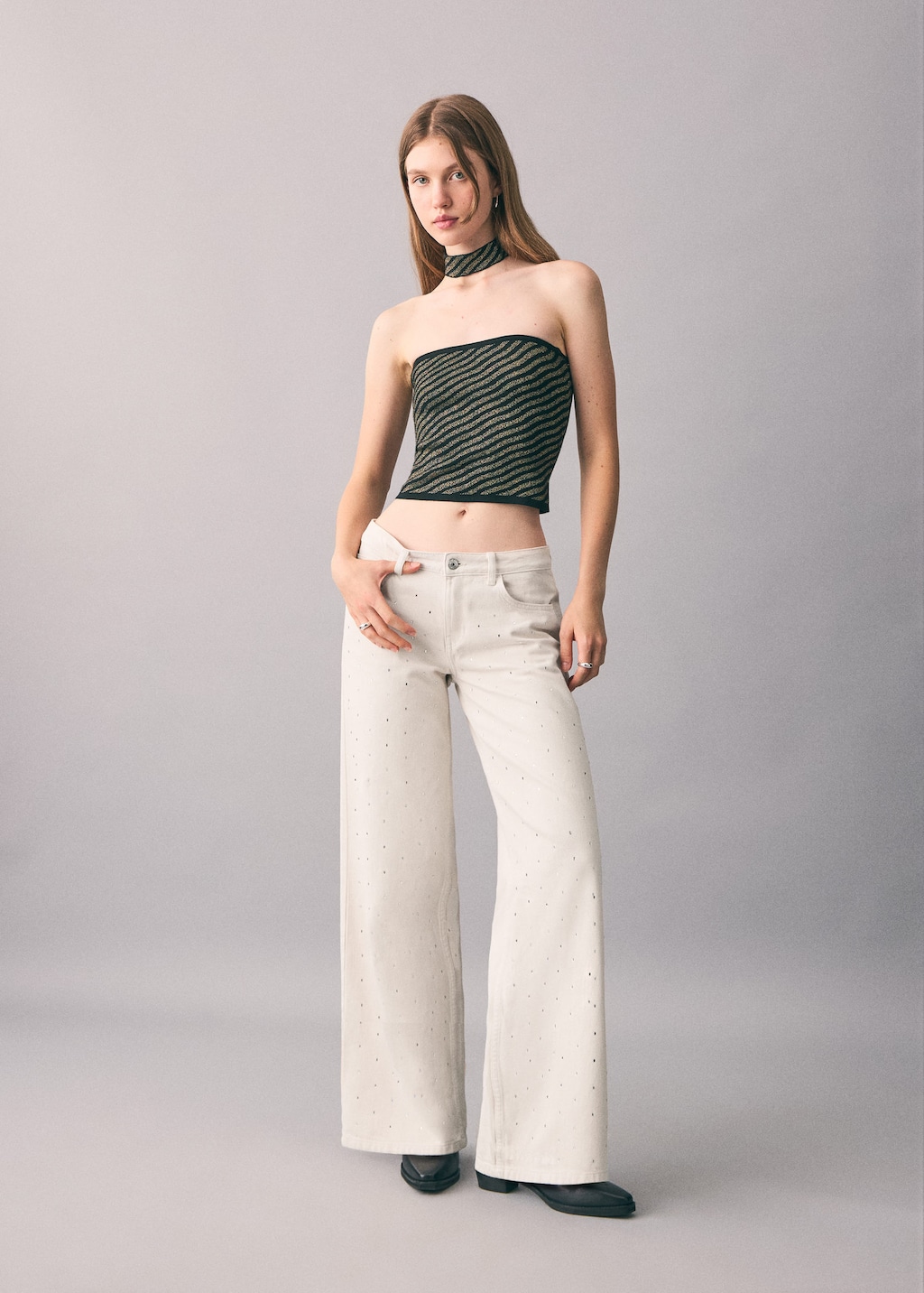 Mango Teen Crystal Strass Jeans Light/pastel Grey In Neutral