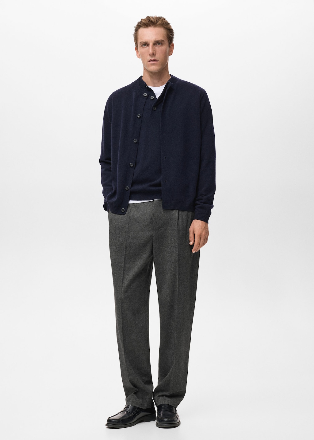 Mango Man 100% Extra-fine Wool Cardigan With Buttons Navy In Blue