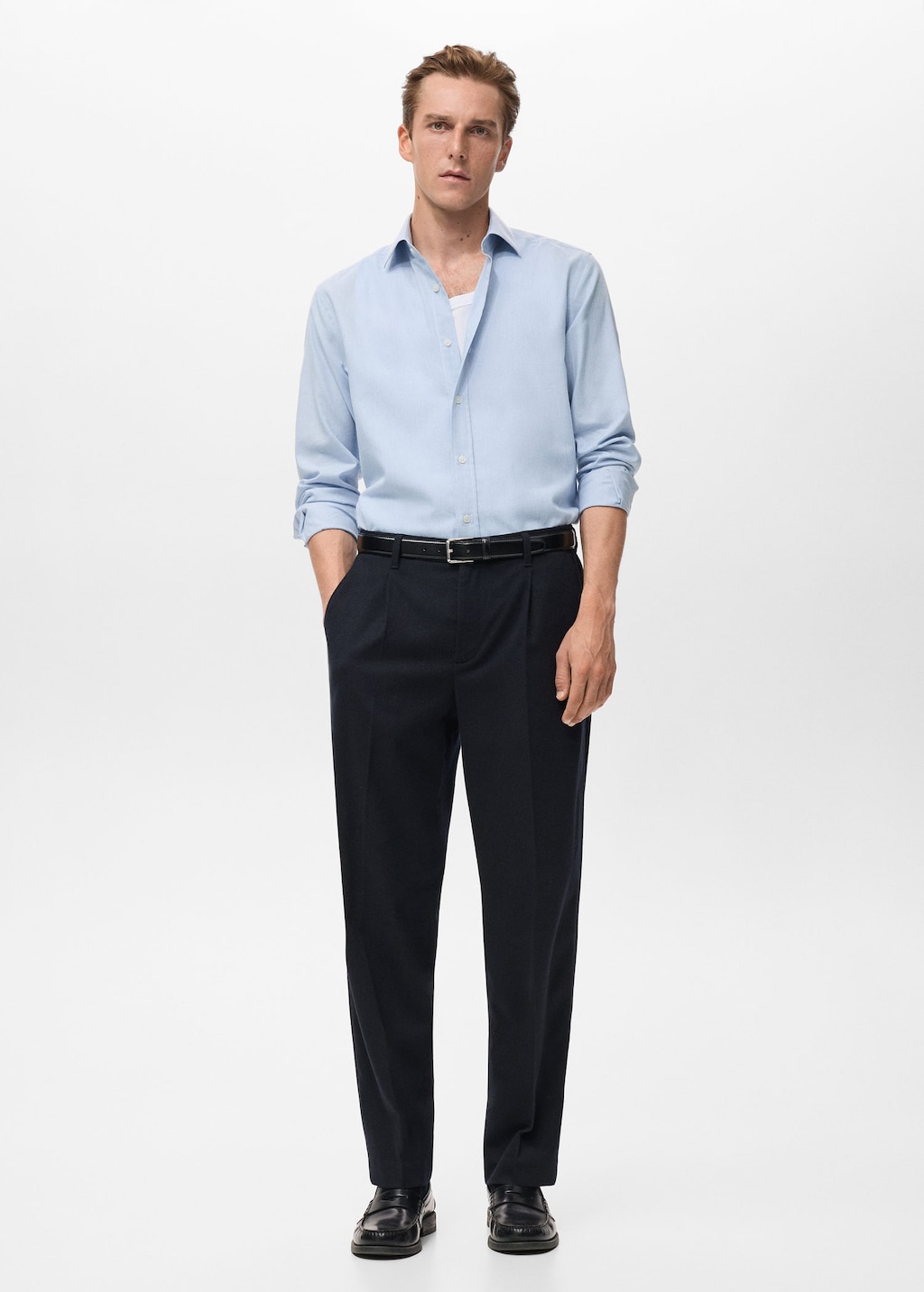 Mango Man Regular-fit 100% Cotton Shirt Sky Blue