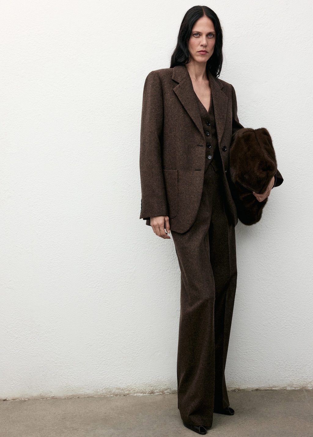 Mango Speckled Wool Jacket With Pockets Brown