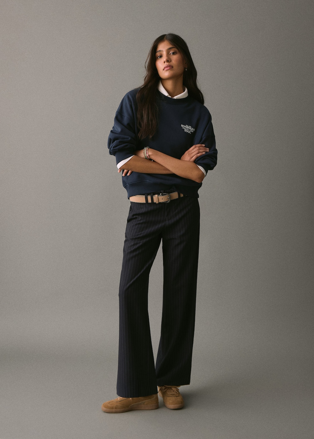 Mango Teen Printed Embroidered Sweatshirt Navy In Blue
