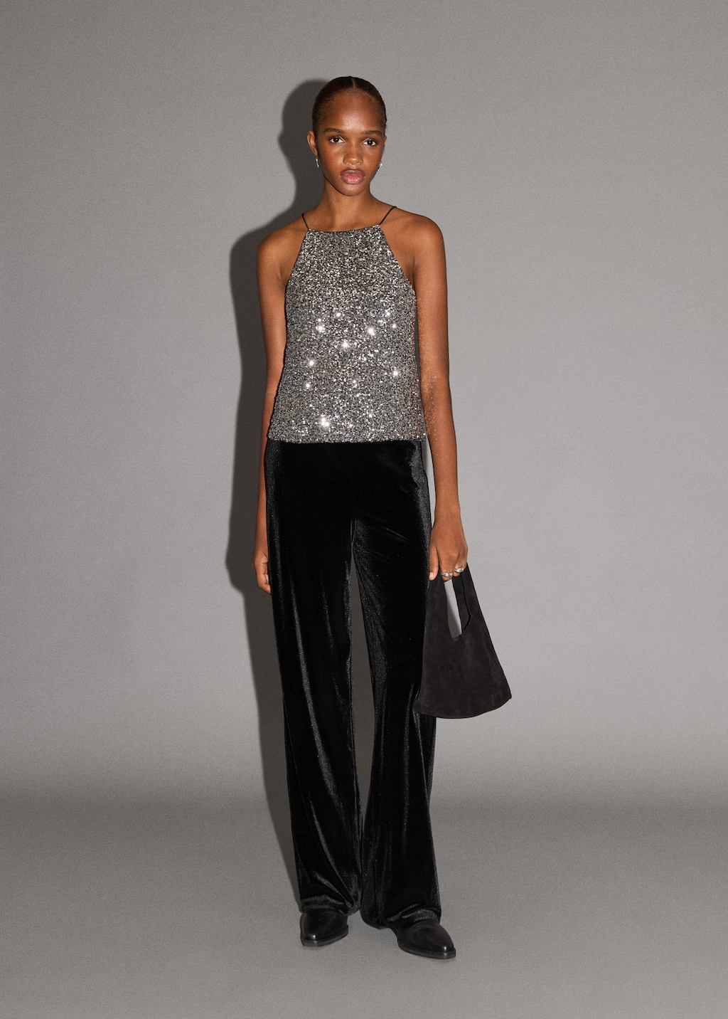 Mango Teen Straight Velvet Trousers Black