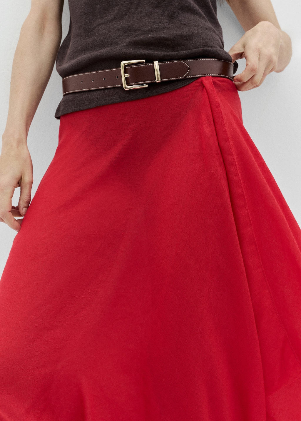 Stitched belt with square buckle brown - Woman - M - MANGO
