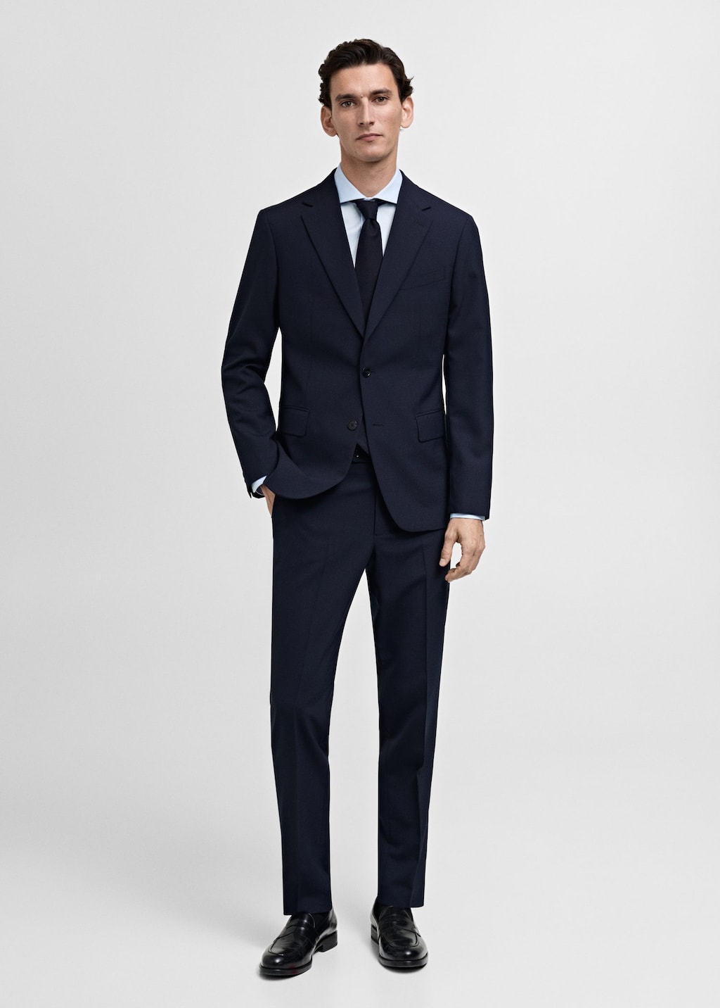 Slim-fit cotton poplin suit shirt sky blue - Man - XXL - MANGO MAN