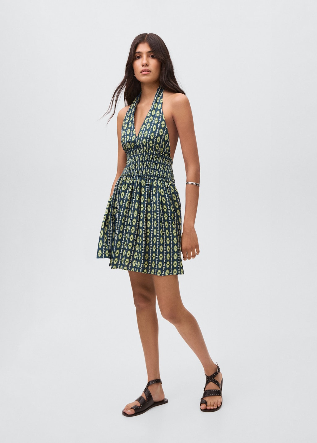 Printed halter-neck dress navy – Teenage girl – XS – MANGO TEEN