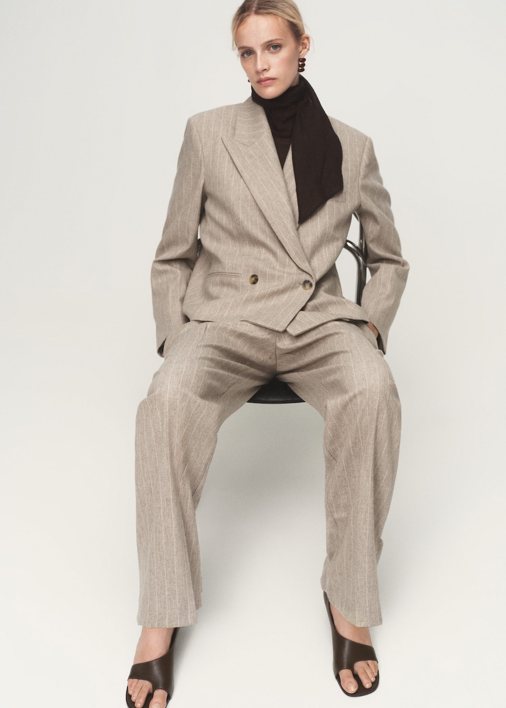 Mango Asymmetric Leather Sandals Khaki In Brown