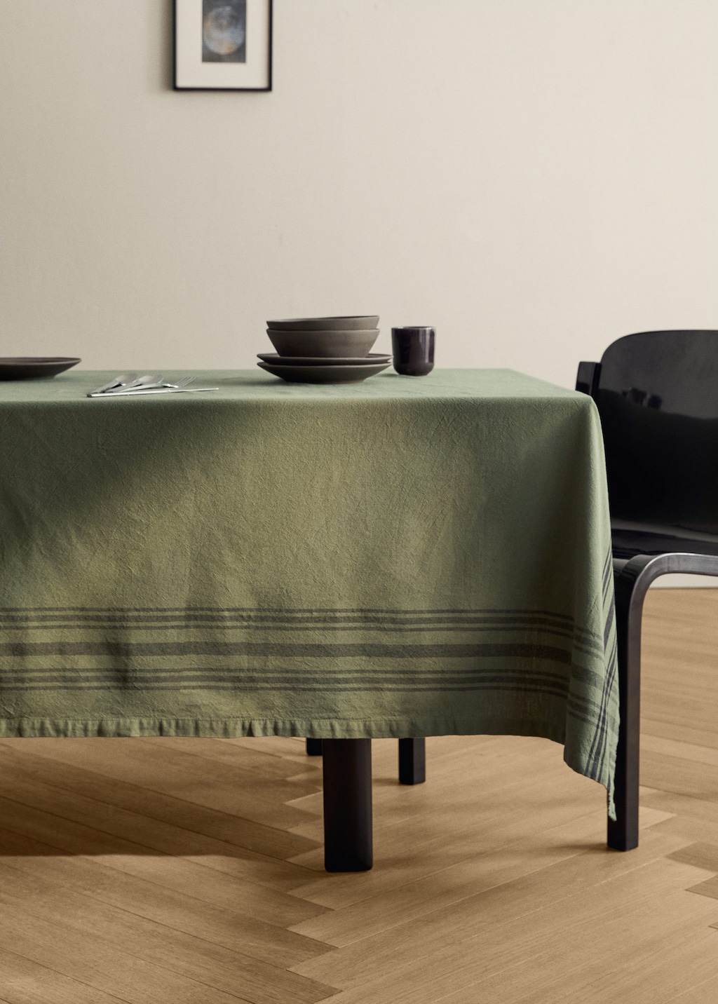 Mango Home Cotton Striped Tablecloth For 2-4 Diners Medium Green