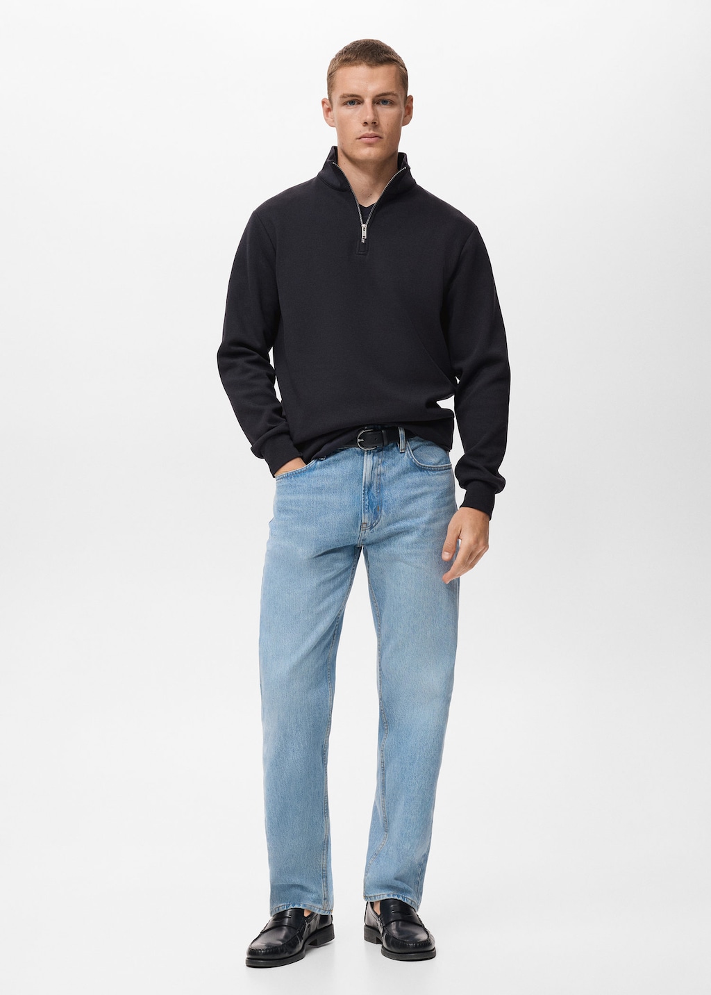 Regular-fit cotton sweatshirt with zip navy - Man - L - MANGO MAN