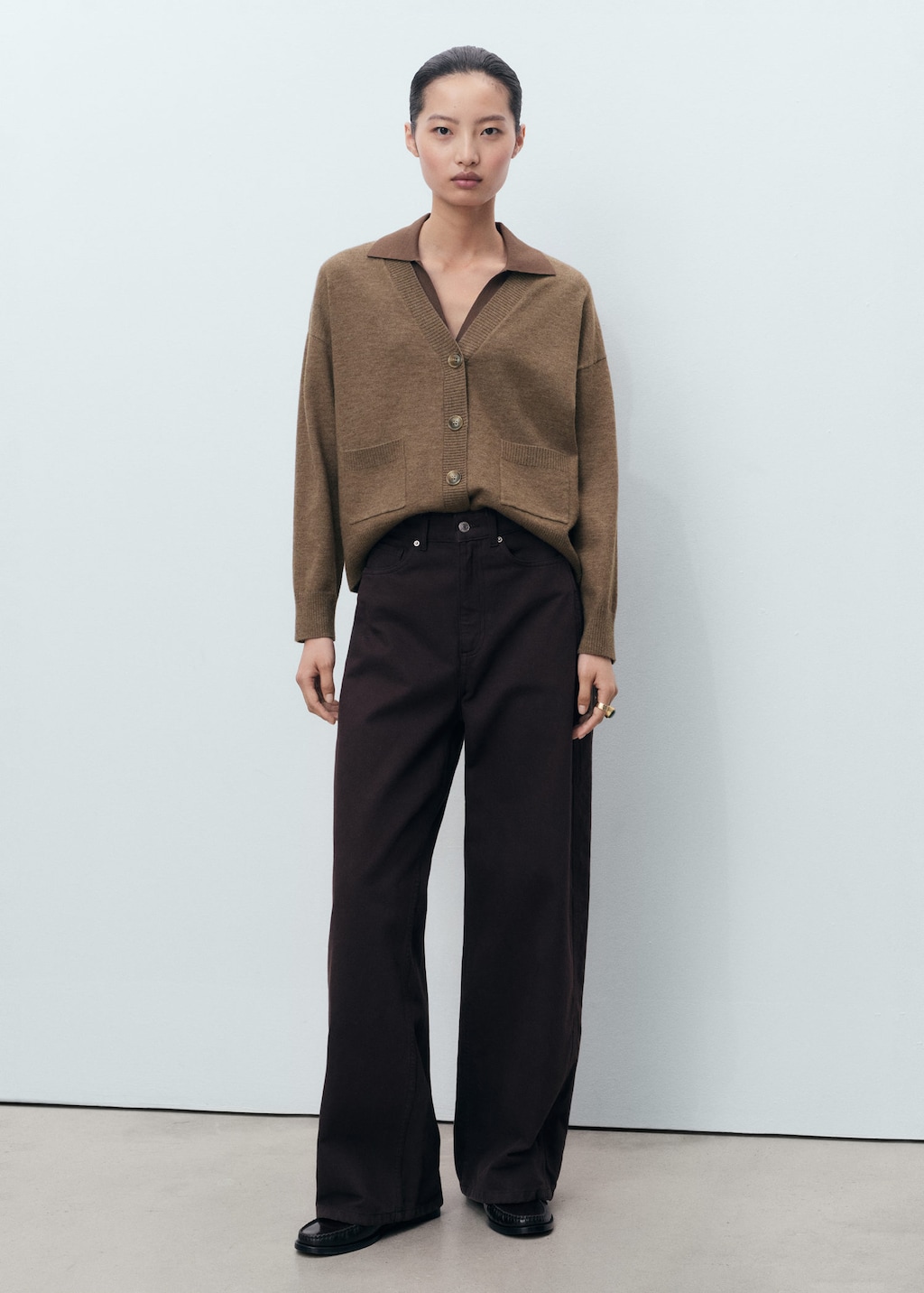 Mango V-neck Cardigan With Pockets Medium Brown
