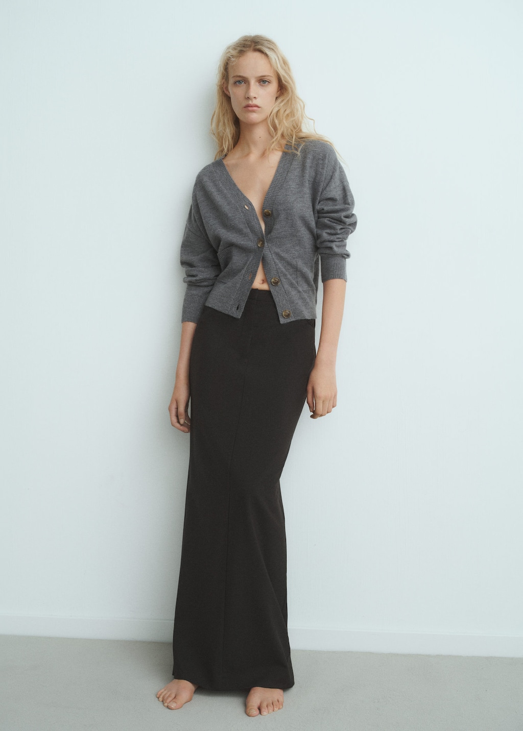 Mango V-neck Cardigan With Pockets Medium Heather Grey In Gray