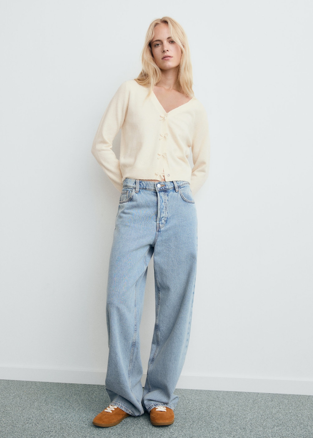 Mango V-neck Wool-blend Cardigan Ecru In Neutral