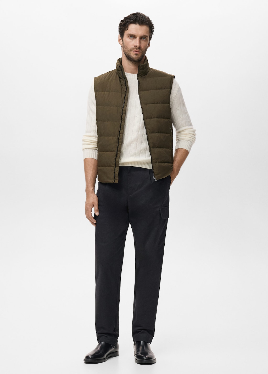 Mango Man Quilted Vest With Down And Feather Filling In Brown