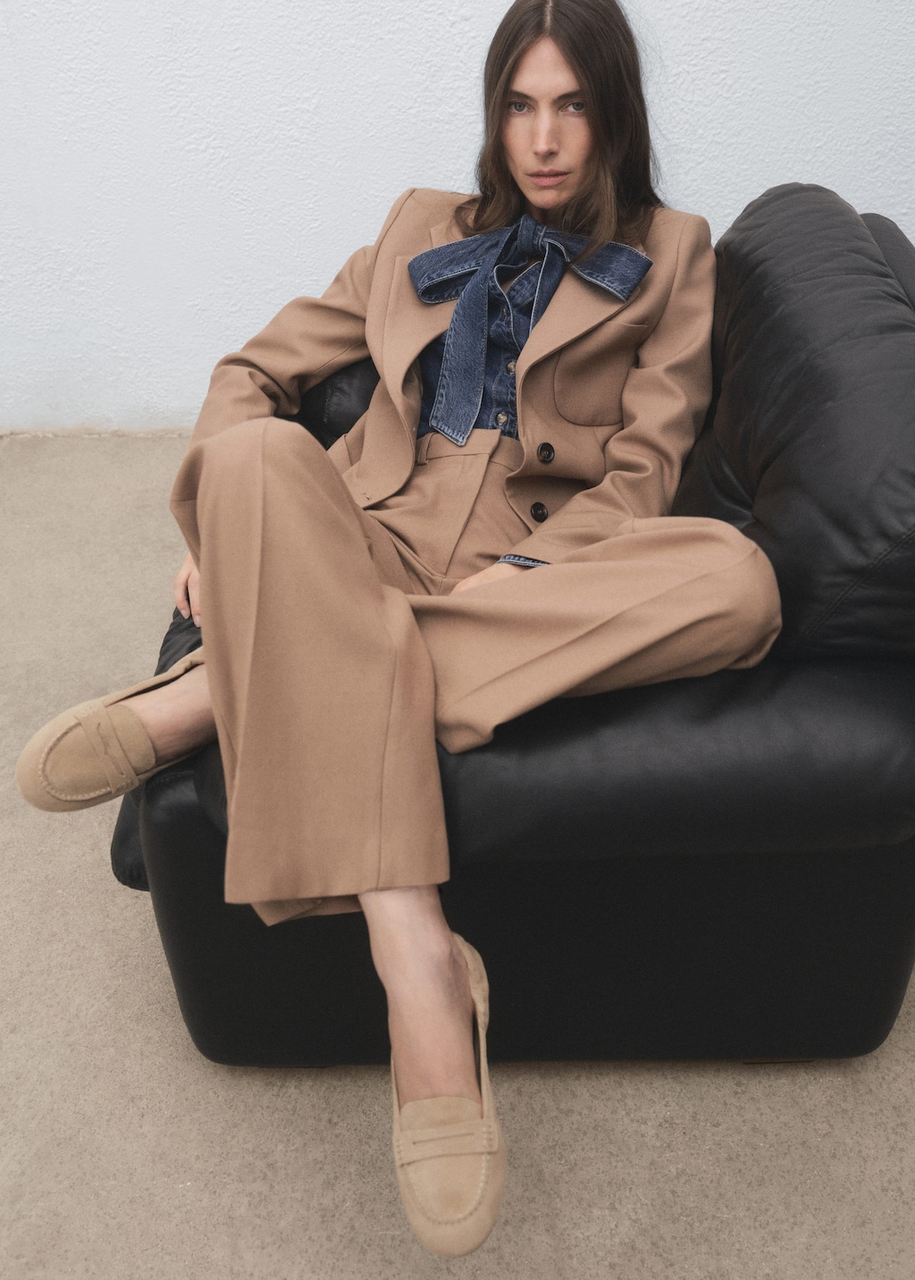Mango Suede Penny Loafers Sand In Brown