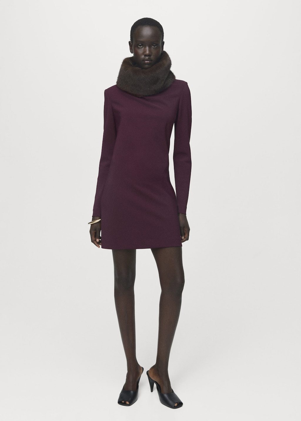 Mango Long-sleeved Dress With Draped Neck Purple
