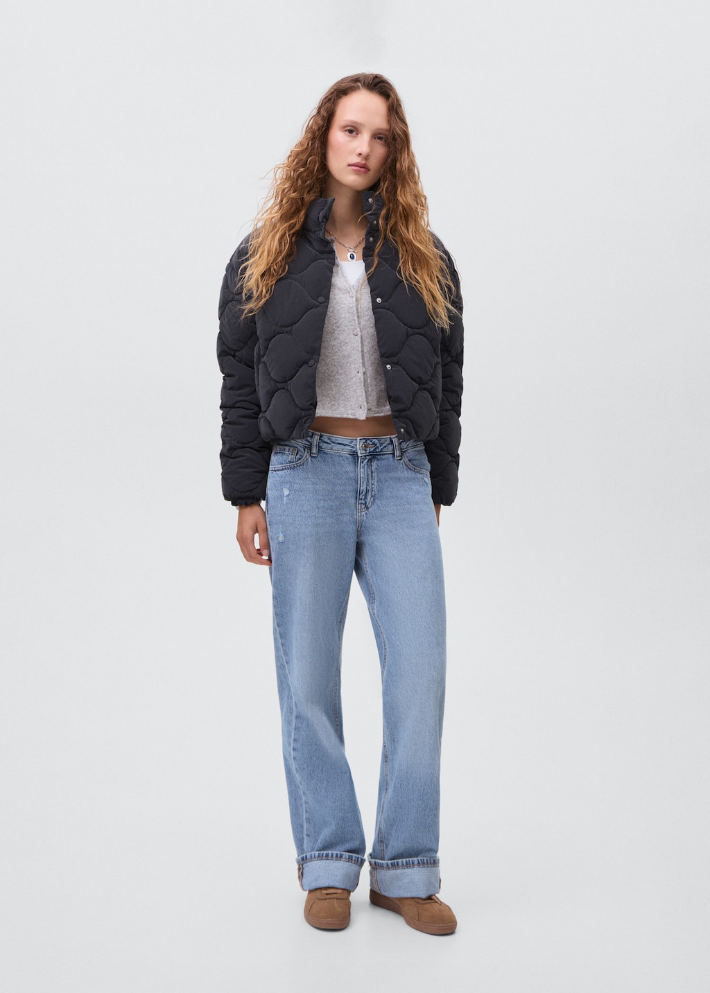Mango Teen Quilted Jacket Dark Navy In Blue