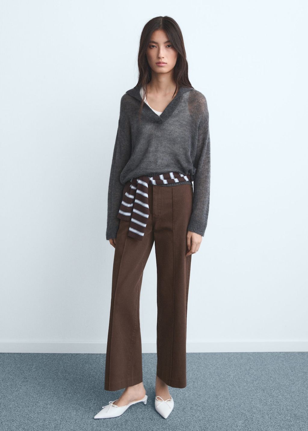 Mango High-waist Wide Leg Jeans With Seams In Brown