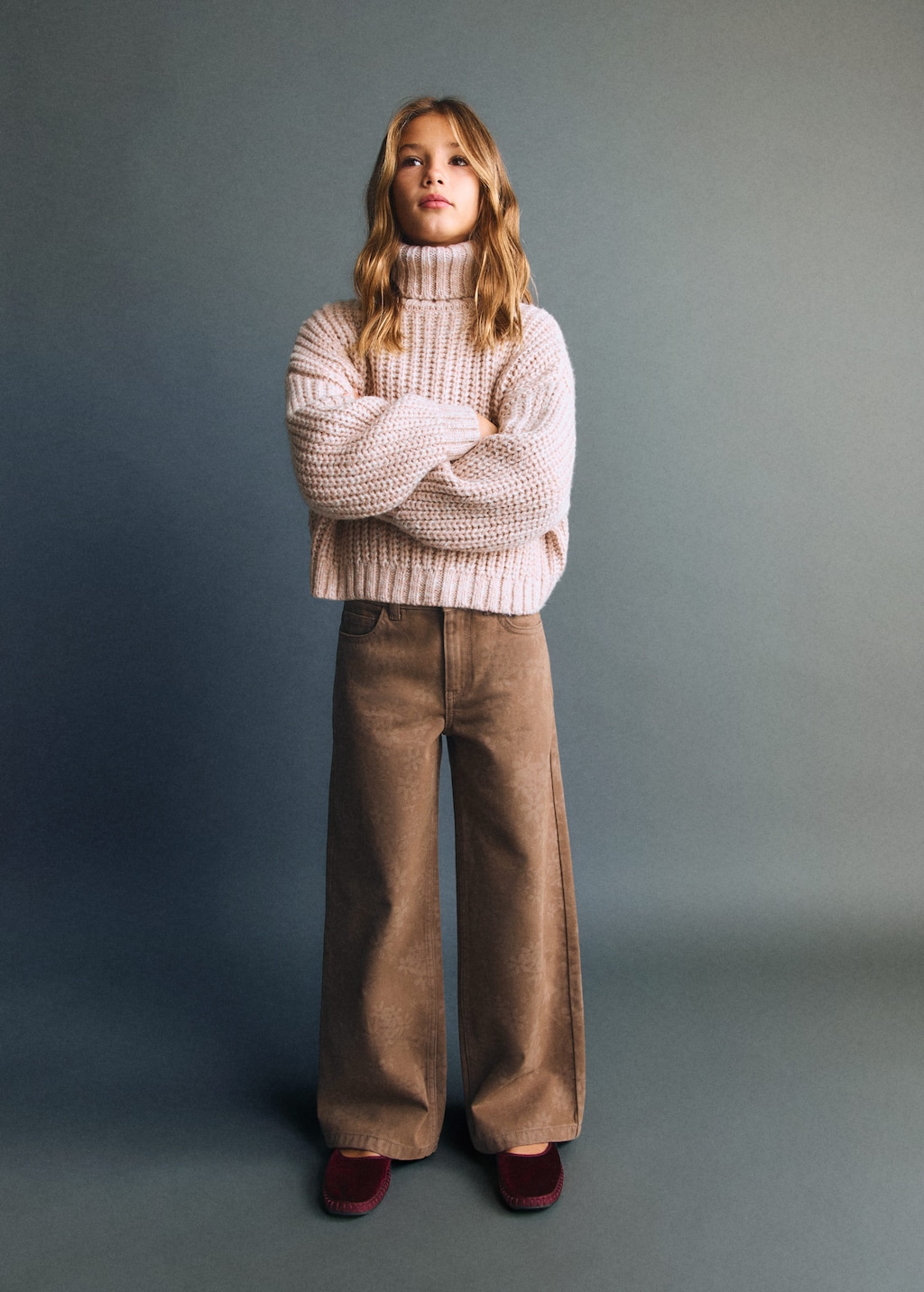 Mango Kids' Floral-print Straight-fit Jeans Brown