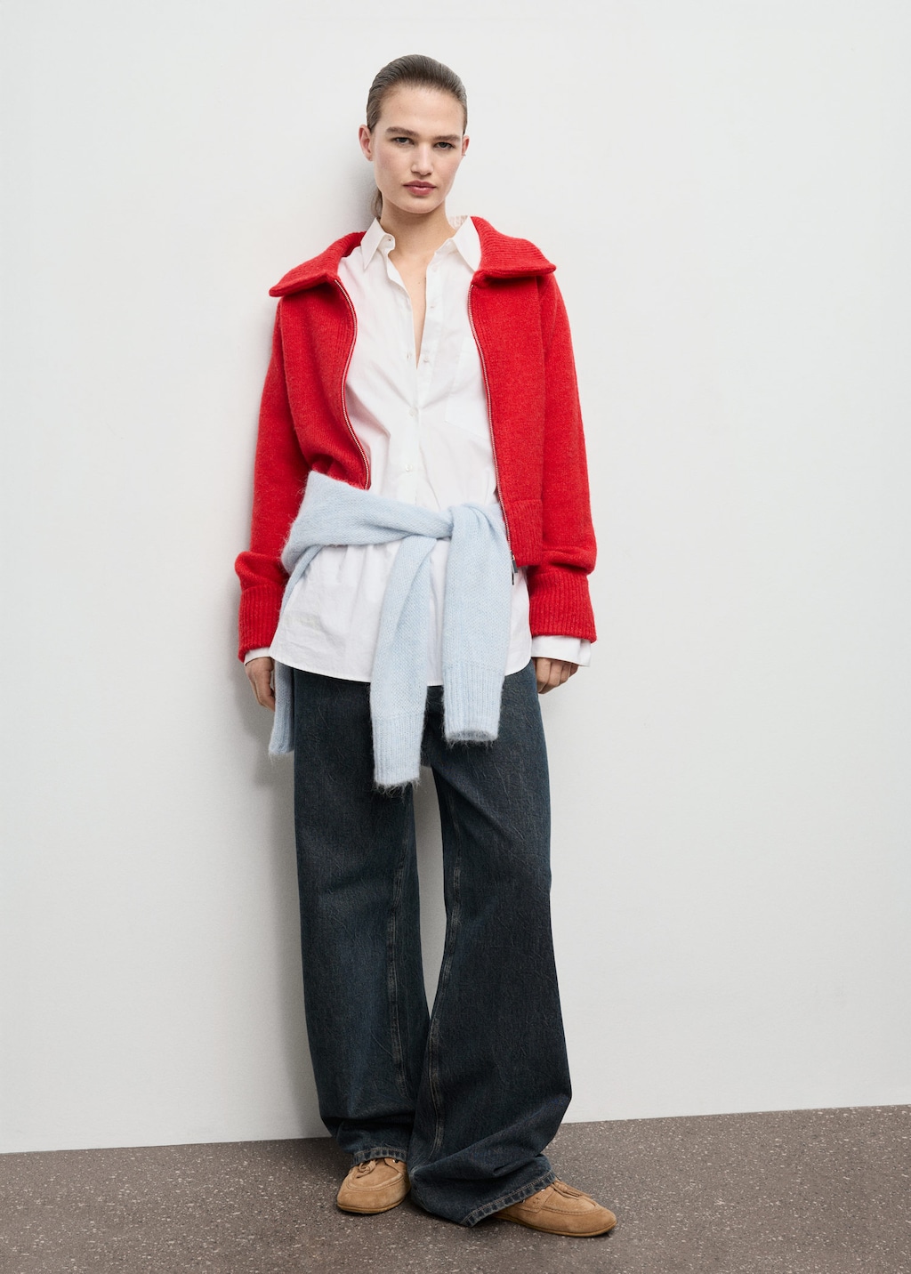 Mango Cardigan With Shirt Collar Red