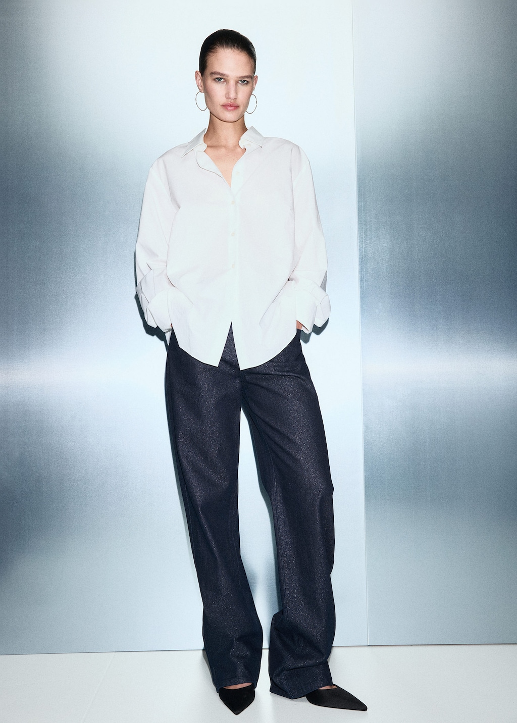 Mango Jean Droit Brillant Bleu Foncé - Femme - 44 -  In Multi