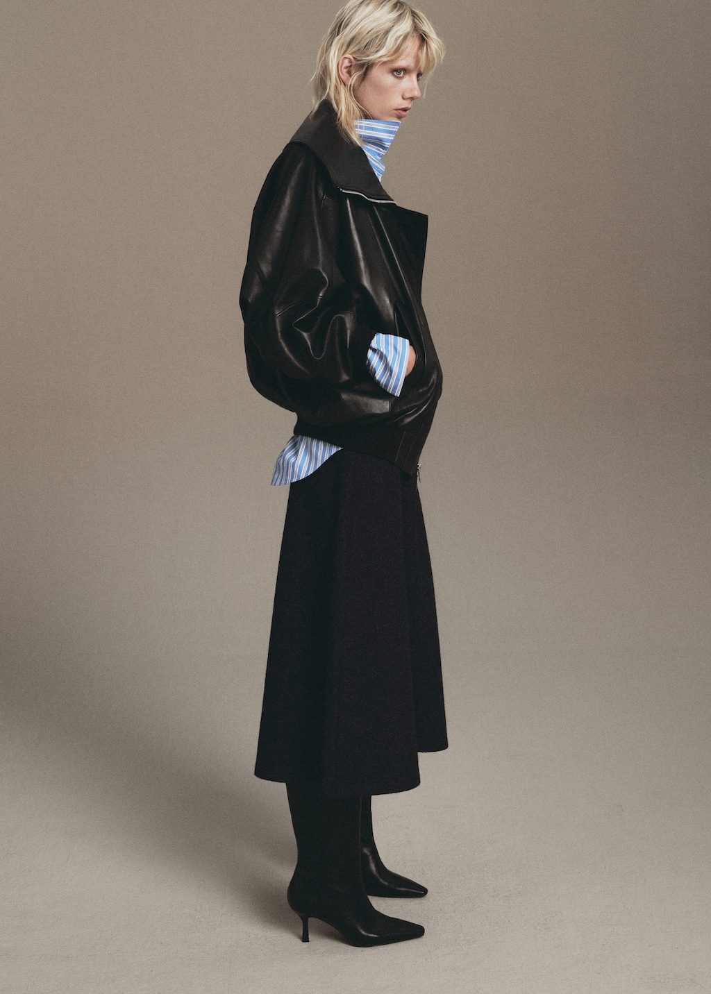 Mango Jupe Évasée En Laine Gris - Femme - L - In Black