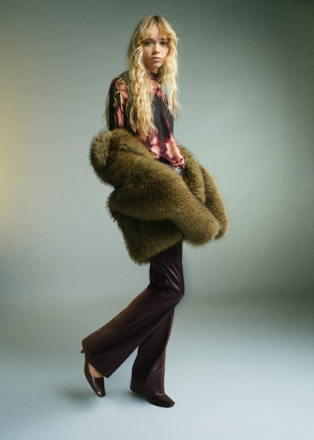Mango Tie-dye Turtleneck Blouse Burgundy