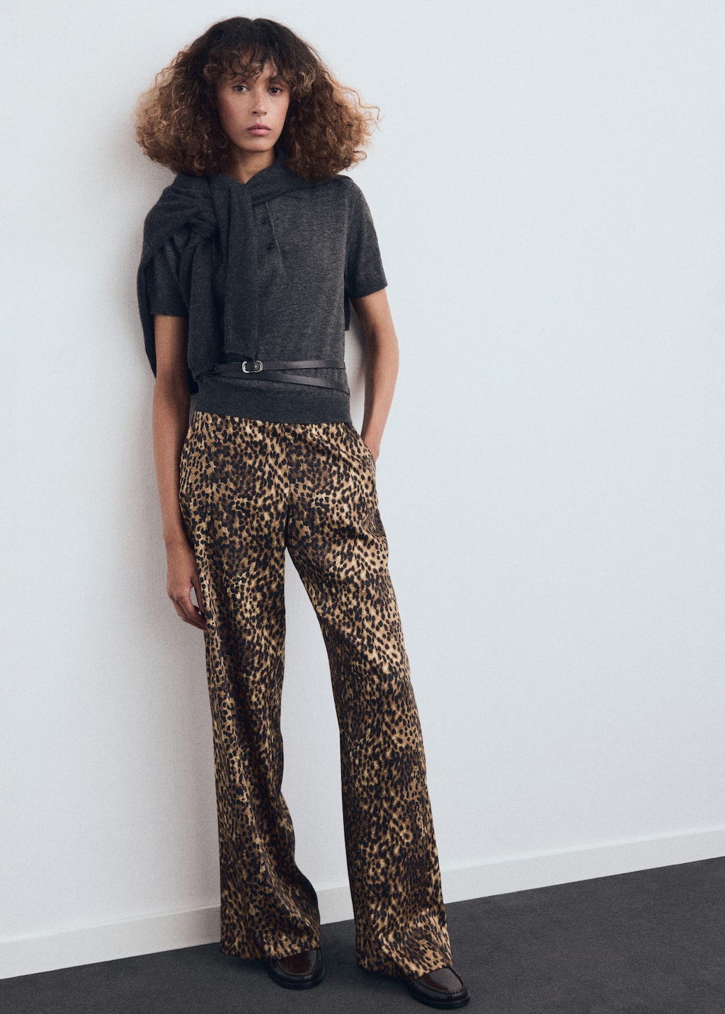Mango Leopard-print Satin Trousers Brown