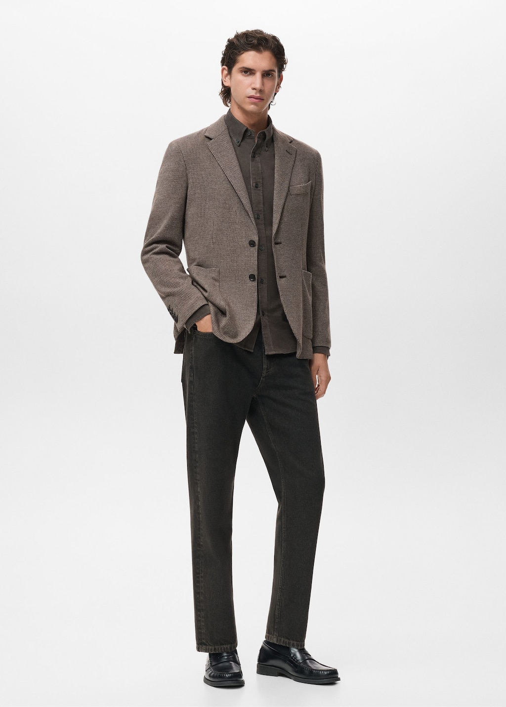 Mango Man Slim-fit Micro-houndstooth Jacket Brown