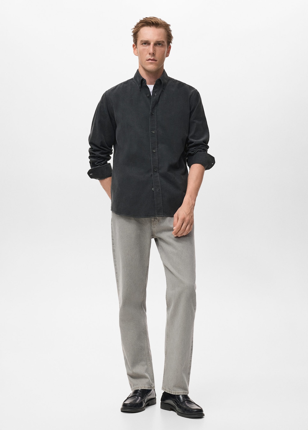 Mango Man Classic-fit Micro-corduroy Shirt Grey In Multi