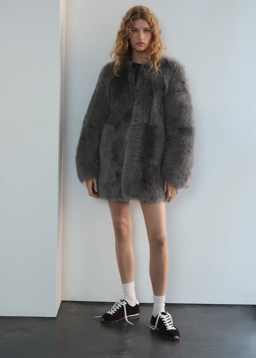 Mango Reversible Fur Coat Grey In Gray