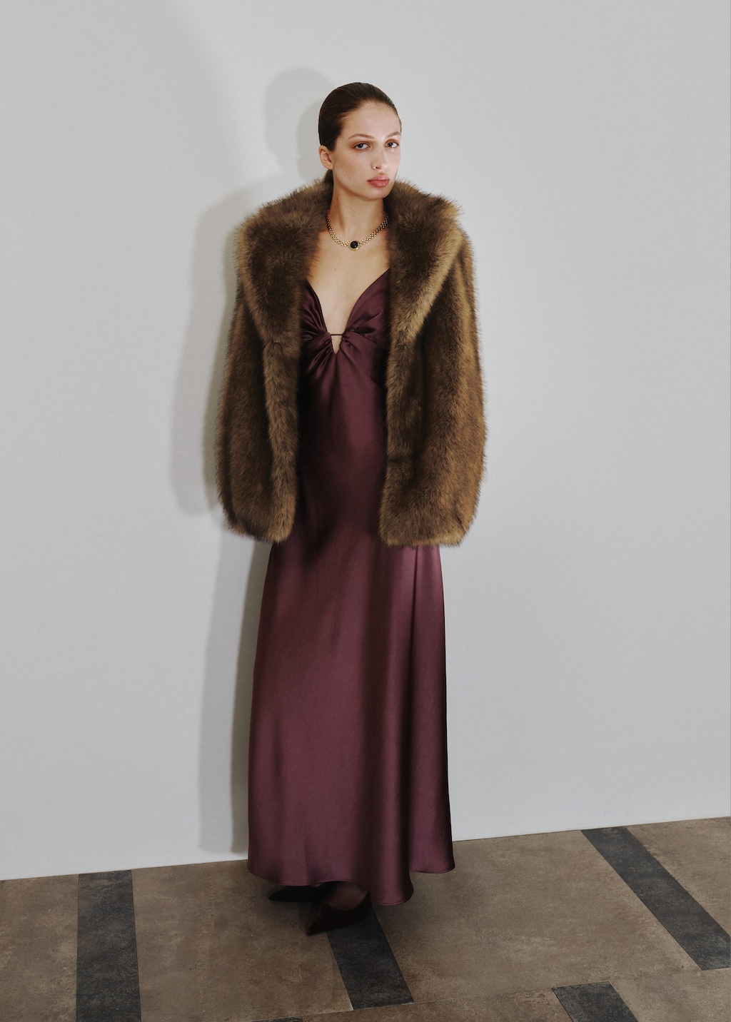 Mango Fur-effect Coat With Lapels Beige In Multi