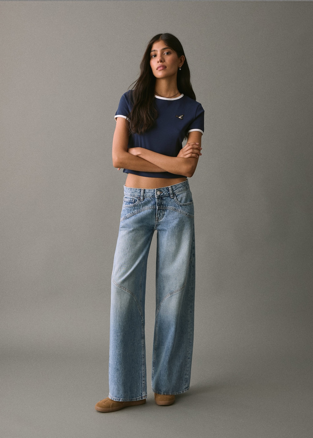 Mango Teen Embroidered Cotton T-shirt Navy In Blue