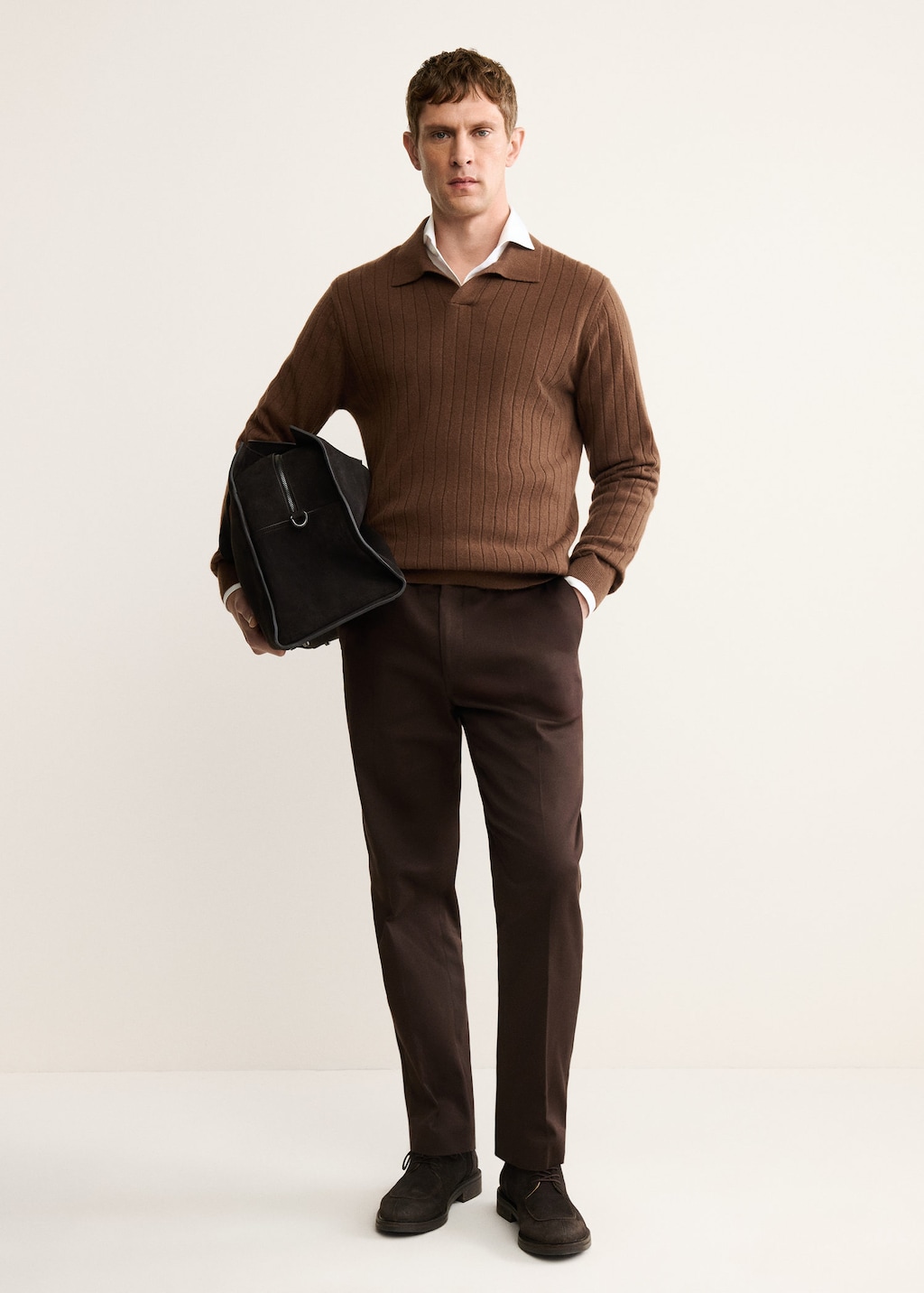 Mango Man 100% Cashmere Polo Sweater Brown