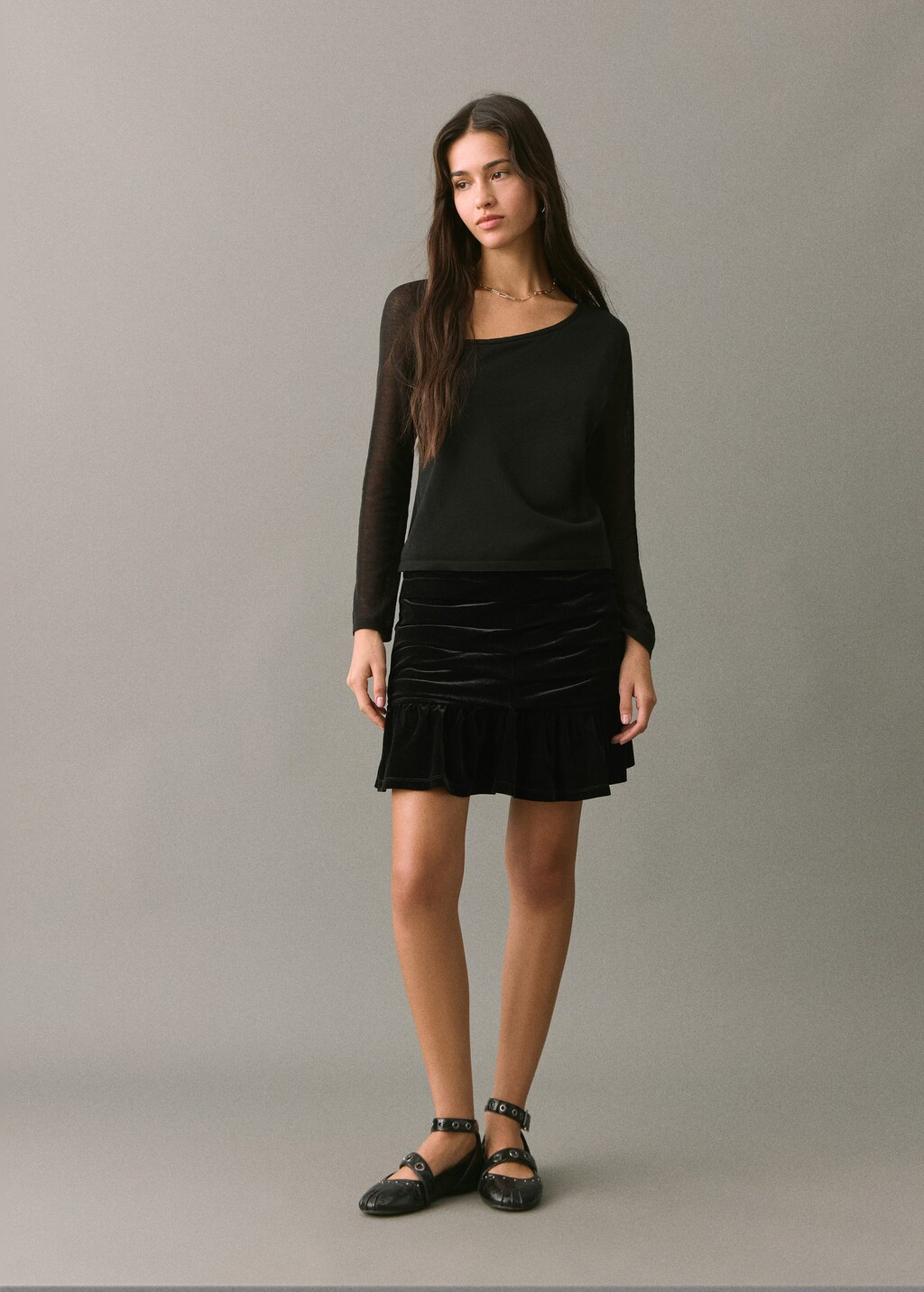 Draped velvet skirt black – Teenage girl – L – MANGO TEEN
