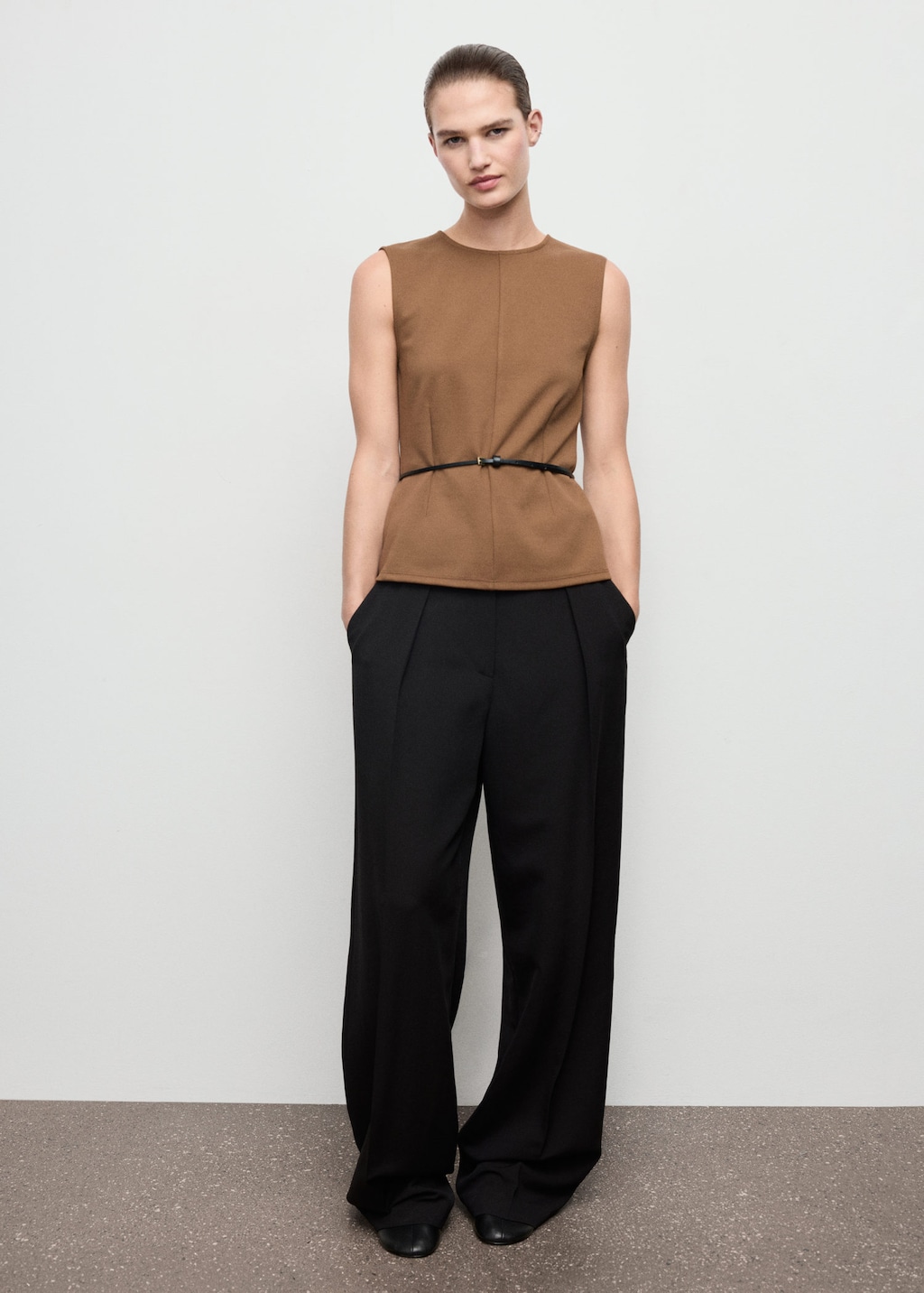 Mango Fitted Top With Wide Straps Medium Brown