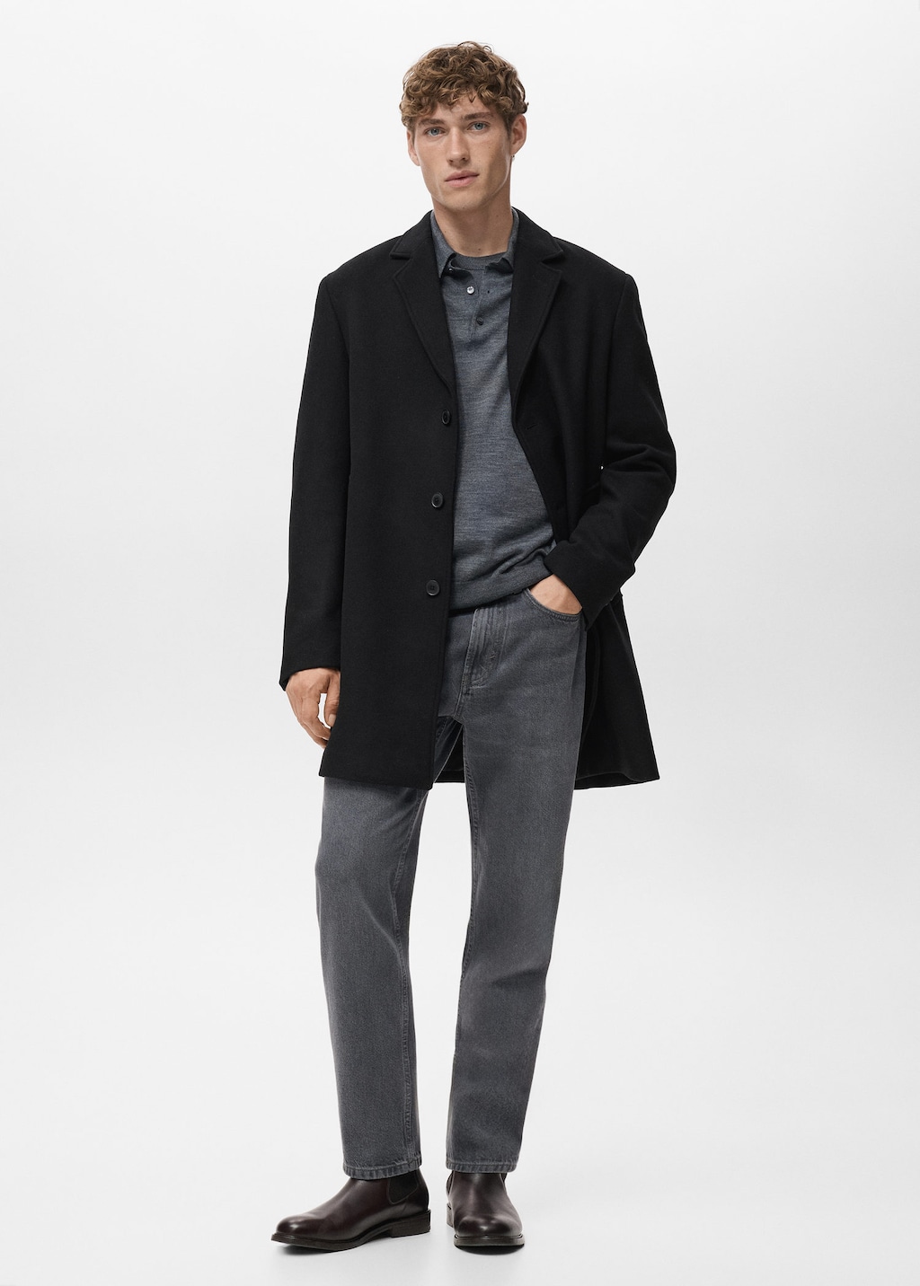 Mango Man Lightweight Recycled Wool Coat Black