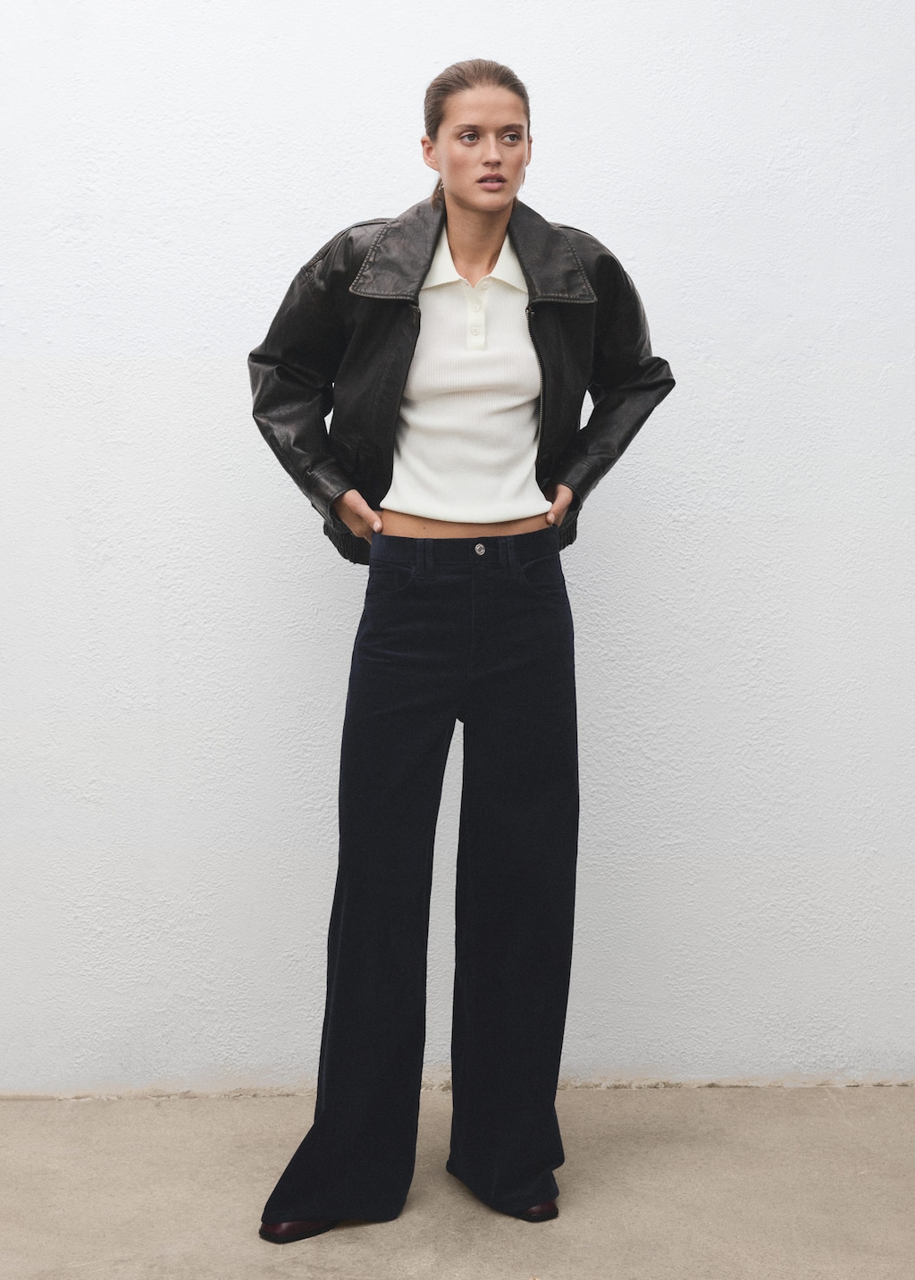 Mango Wide-leg Corduroy Jeans Navy In Blue