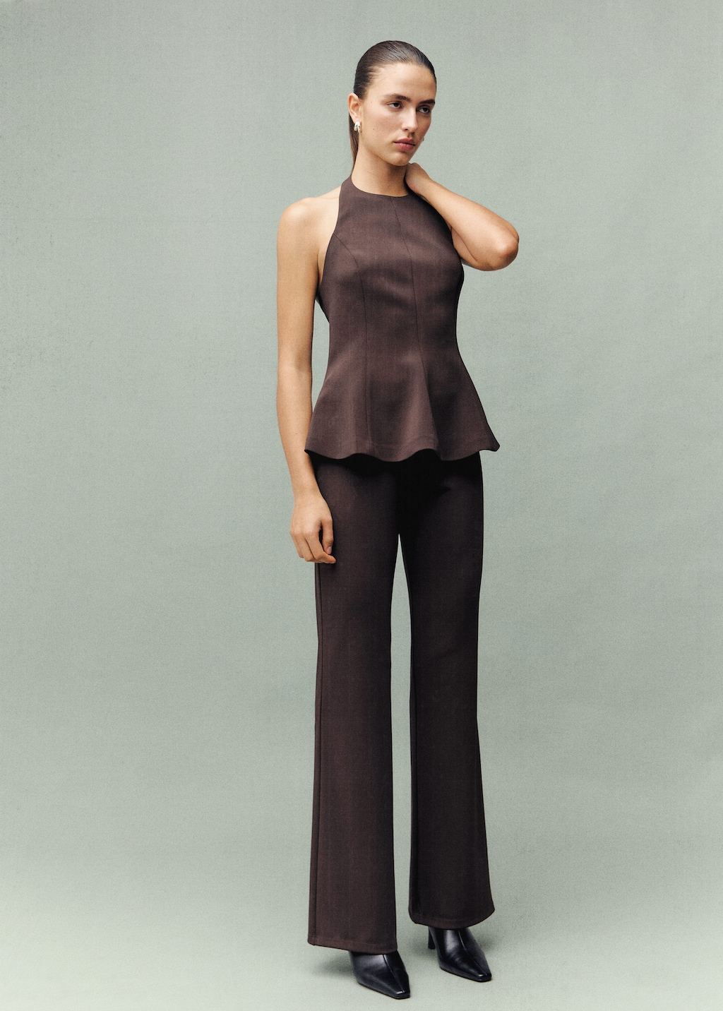 Mango Top Péplum Col Halter Marron - Femme - Xs -  In Brown