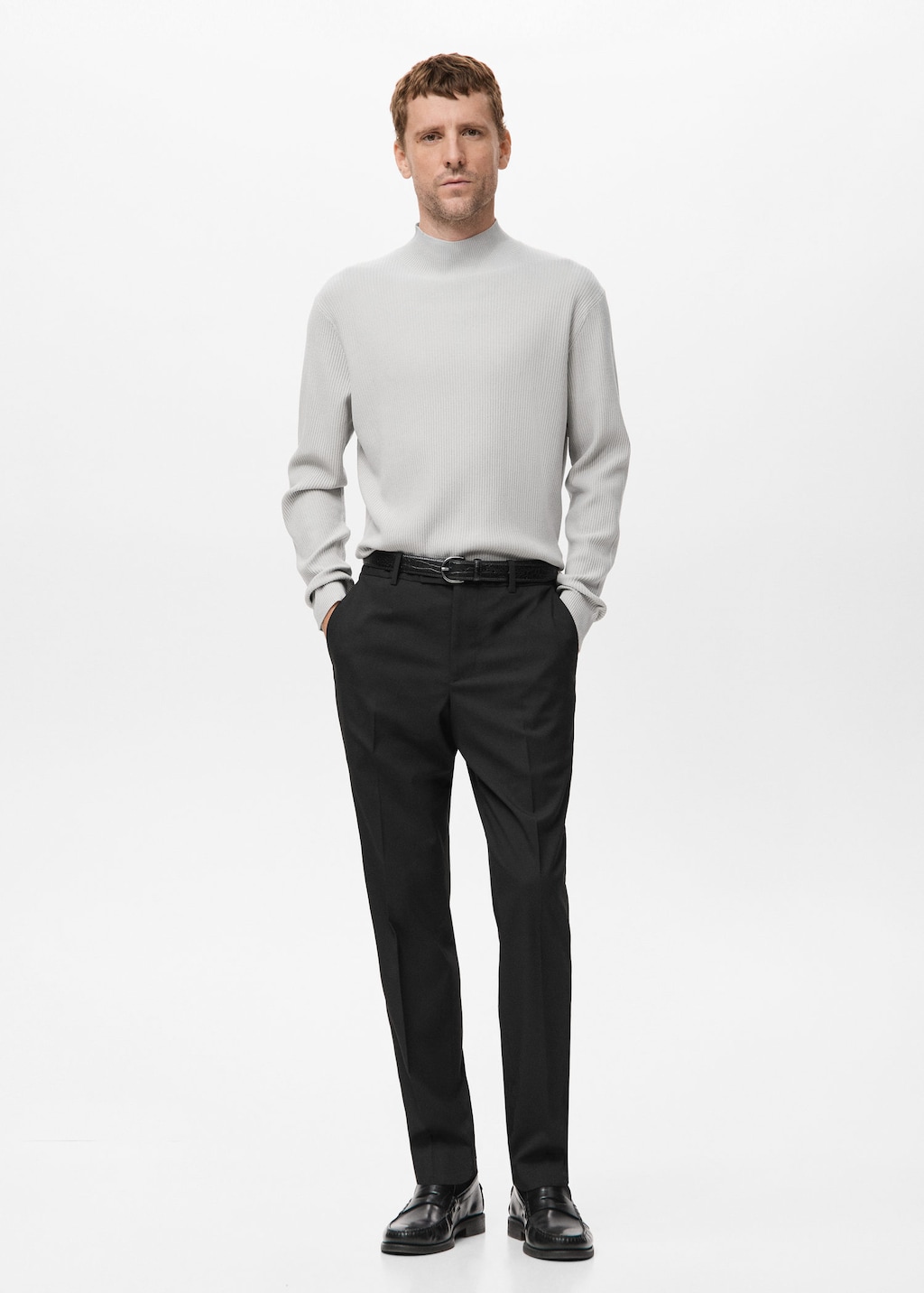 Mango Man Ribbed Turtleneck Sweater Ice Grey In Gray