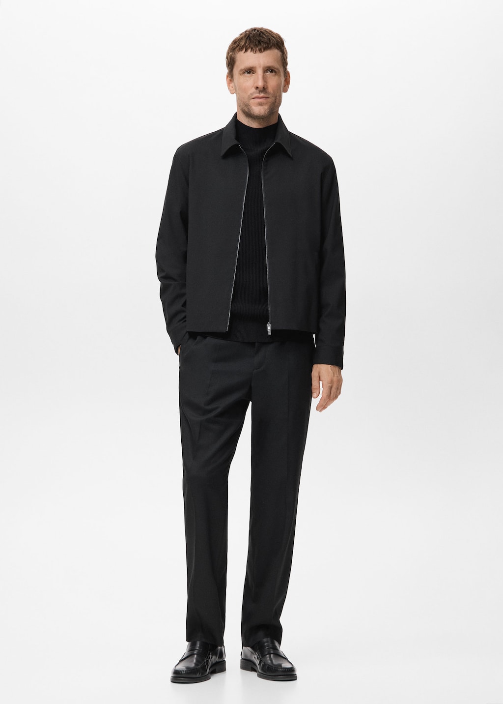 Mango Man Ribbed Turtleneck Sweater Black
