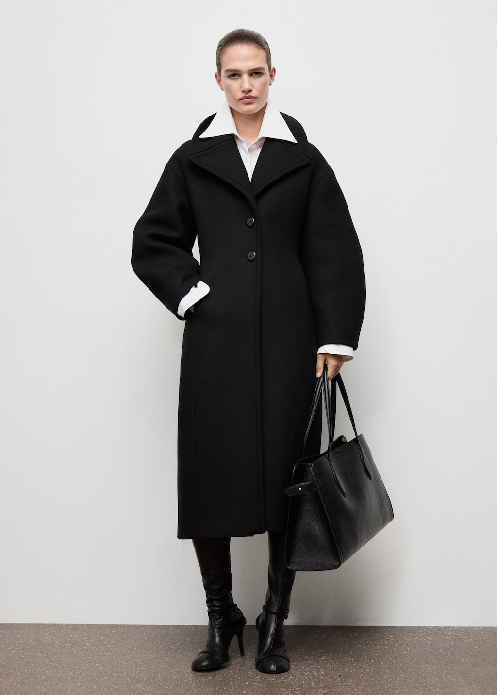 Mango Structured Wool Coat Black In Blue