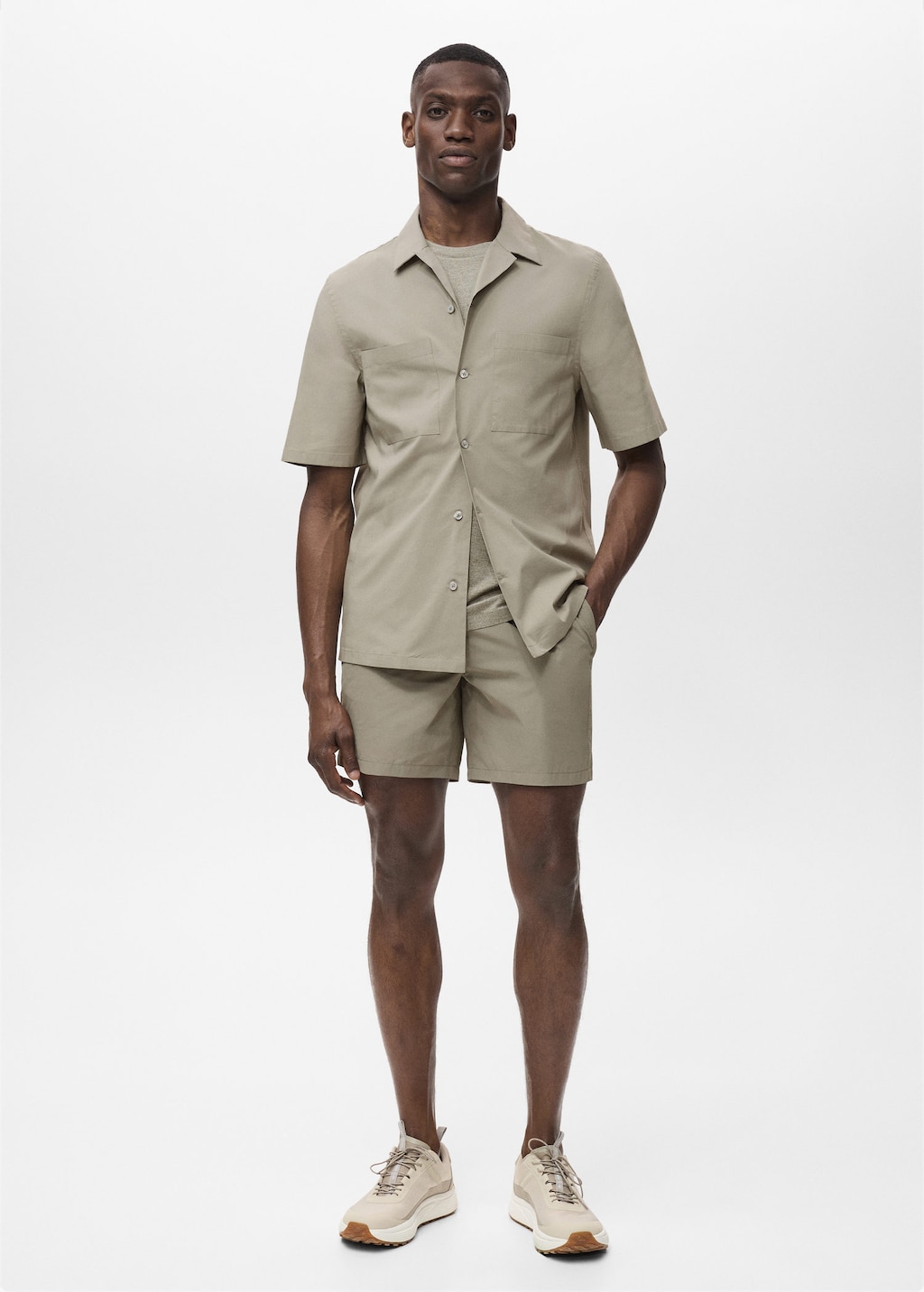Shirt with pockets and bowling collar khaki - Man - S - MANGO MAN