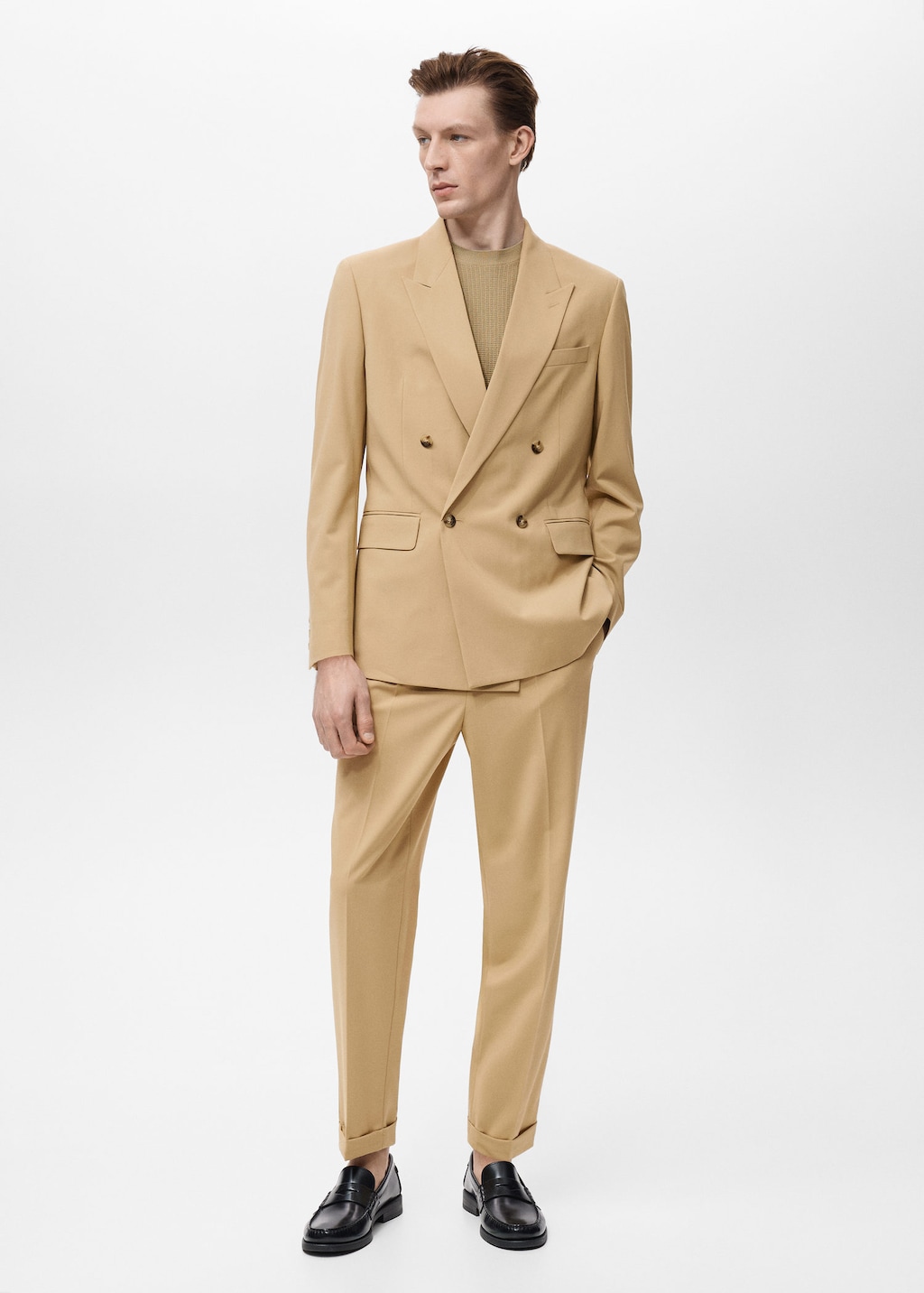 Boston regular-fit double-breasted suit jacket beige - Man - 36 - MANGO MAN