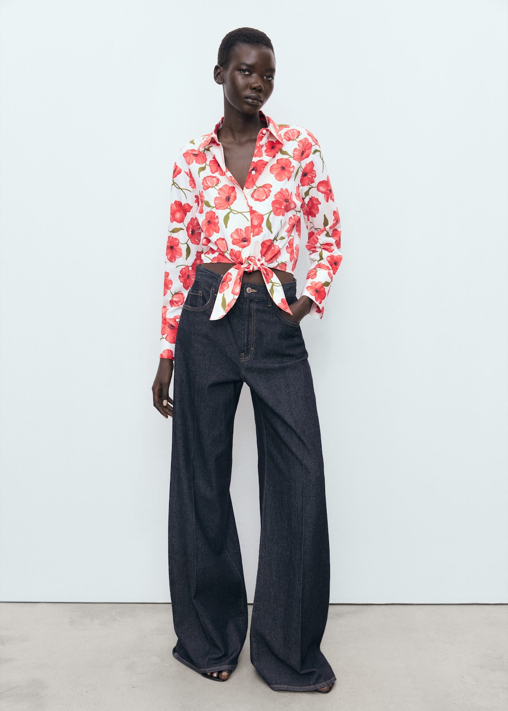 Floral-print poplin shirt off white - Woman - 22 - MANGO