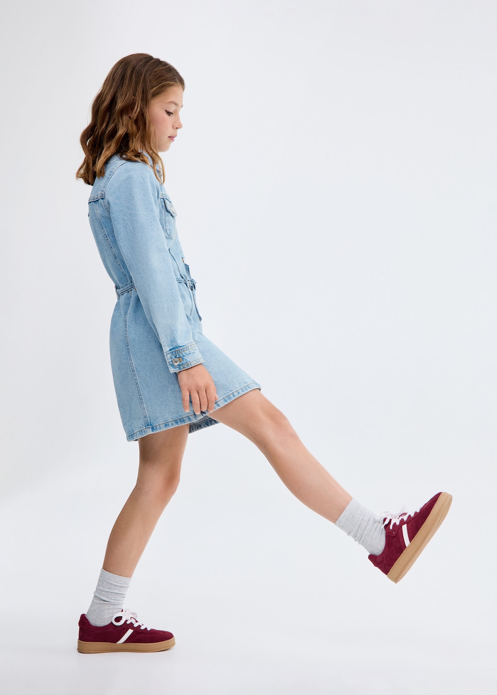 MANGO KIDS - Denim jurk met strik middenblauw