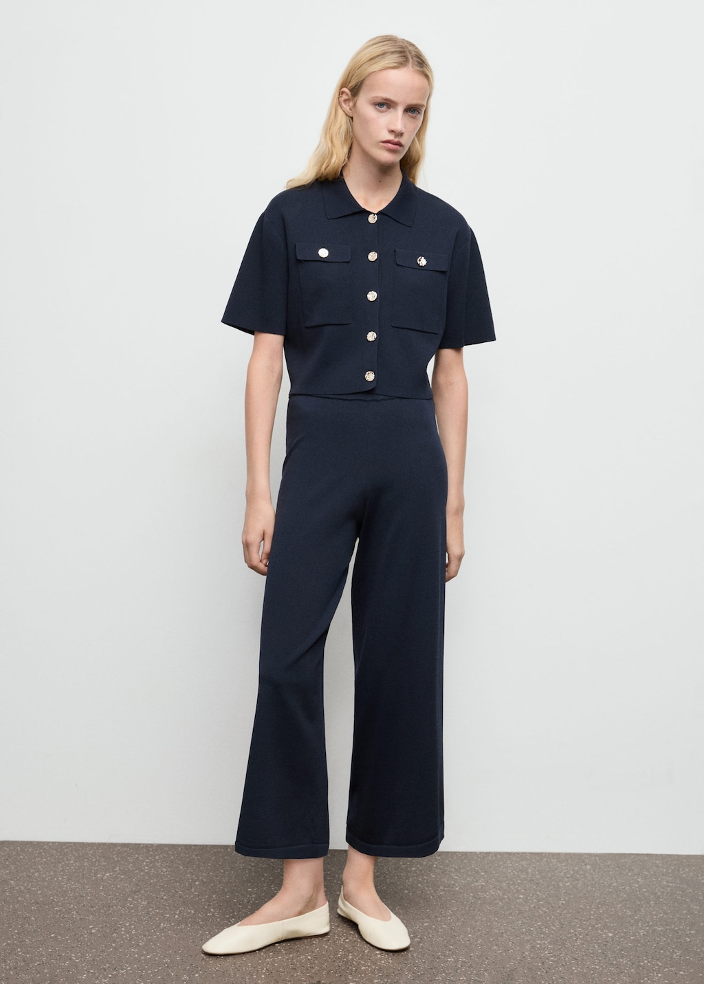 Crop knit trousers navy - Woman - L - MANGO