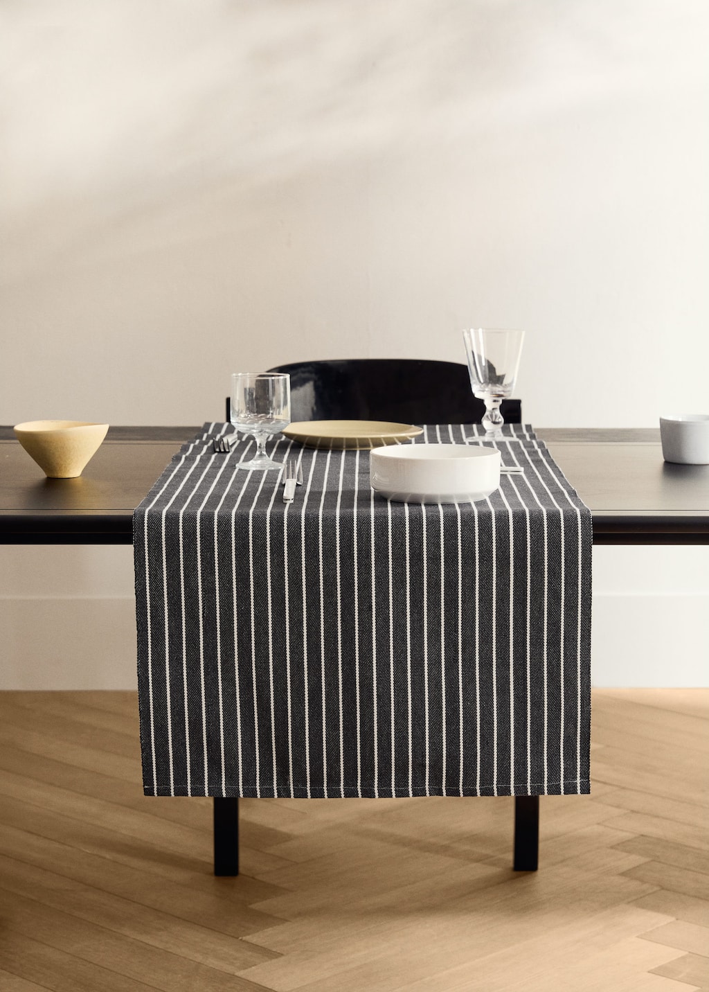 Mango Home Striped Cotton Table Runner Black